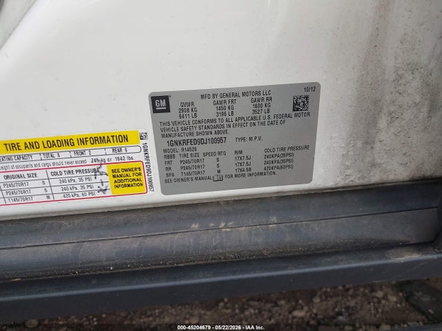 Aukcja sprzedaży 2013 Chevrolet Traverse Ls, vin: 1GNKRFED9DJ100957, numer aukcji: 45204679