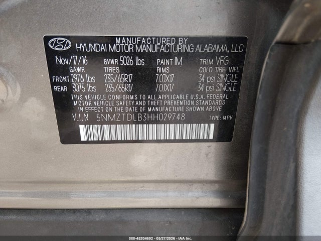 Aukcja sprzedaży 2017 Hyundai Santa Fe Sport 2.4l, vin: 5NMZTDLB3HH029748, numer aukcji: 45204692