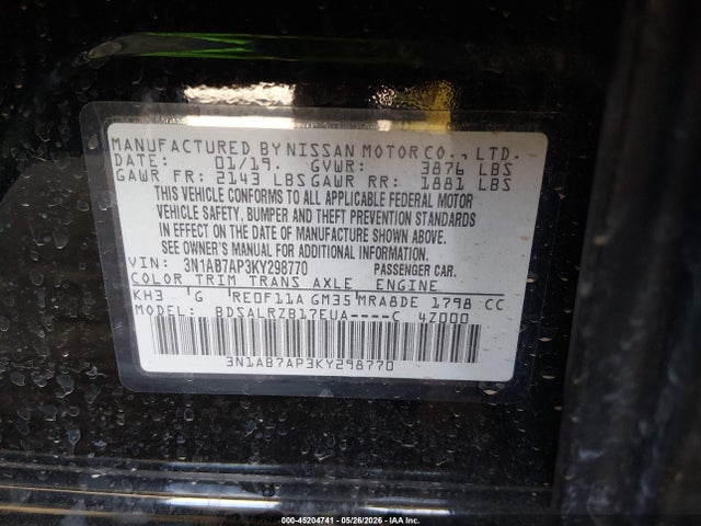 3N1AB7AP3KY298770 Nissan SENTRA SR
