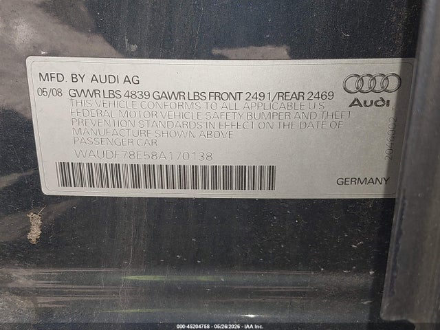 Продажа на аукционе авто 2008 Audi A4 2.0t/2.0t Special Edition, vin: WAUDF78E58A170138, номер лота: 45204758