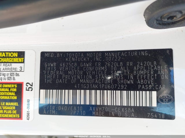 45204767 :رقم المزاد ، 4T1G31AK1PU607292 vin ، 2023 Toyota Camry Se Hybrid مزاد بيع