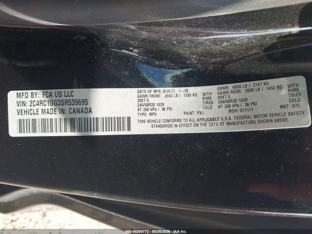45204772 :رقم المزاد ، 2C4RC1GG3SR539695 vin ، 2025 Chrysler Pacifica Limited مزاد بيع