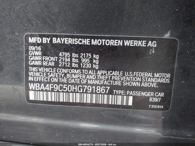 2017 Bmw 430i Gran Coupe Xdrive მანქანა იყიდება აუქციონზე, vin: WBA4F9C50HG791867, აუქციონის ნომერი: 45204775