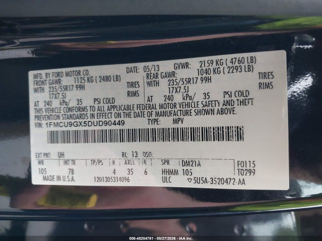Aukcja sprzedaży 2013 Ford Escape Se, vin: 1FMCU9GX5DUD90449, numer aukcji: 45204781