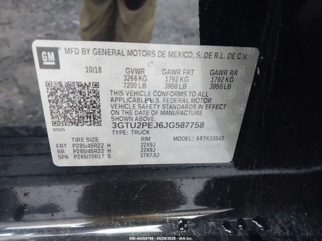 2018 Gmc Sierra 1500 Denali მანქანა იყიდება აუქციონზე, vin: 3GTU2PEJ6JG587758, აუქციონის ნომერი: 45204796