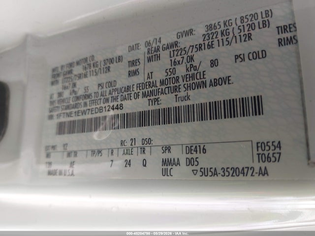 Aukcja sprzedaży 2014 Ford E-150 Commercial, vin: 1FTNE1EW7EDB12448, numer aukcji: 45204798