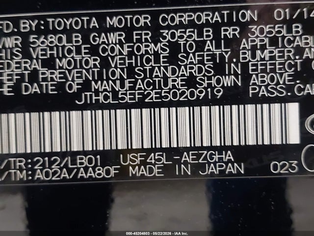 45204803 :رقم المزاد ، JTHCL5EF2E5020919 vin ، 2014 Lexus Ls 460 مزاد بيع