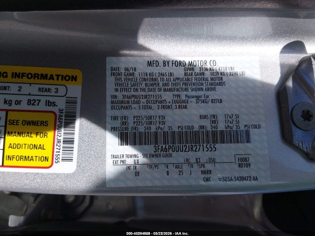 Aukcja sprzedaży 2018 Ford Fusion Hybrid S, vin: 3FA6P0UU2JR271555, numer aukcji: 45204808