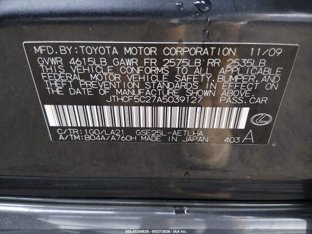45204826 :رقم المزاد ، JTHCF5C27A5039127 vin ، 2010 Lexus Is 250 مزاد بيع
