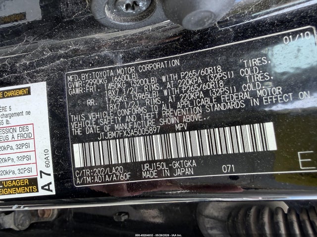 45204832 :رقم المزاد ، JTJBM7FX3A5005897 vin ، 2010 Lexus Gx 460 مزاد بيع