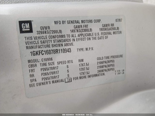 Продаж на аукціоні авто 2008 Gmc Yukon Xl 1500 Slt, vin: 1GKFC16078R110943, номер лоту: 45204834