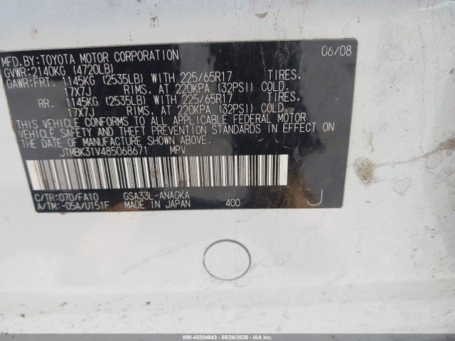 Aukcja sprzedaży 2008 Toyota Rav4 Limited V6, vin: JTMBK31V485068671, numer aukcji: 45204843