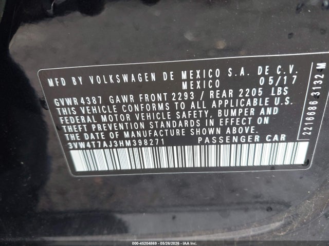 Продажа на аукционе авто 2017 Volkswagen Jetta Gli, vin: 3VW4T7AJ3HM398271, номер лота: 45204869