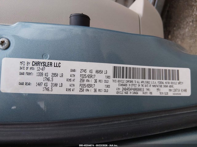 2008 Chrysler Town & Country Touring მანქანა იყიდება აუქციონზე, vin: 2A8HR54P48R680816, აუქციონის ნომერი: 45204874
