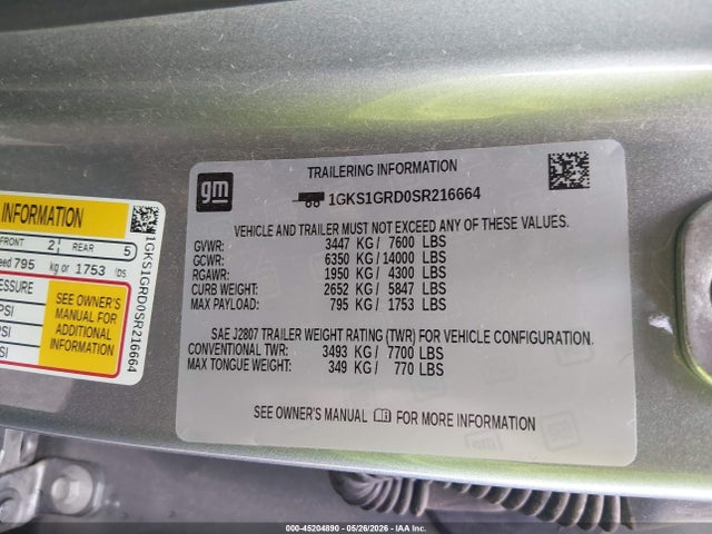 Продажа на аукционе авто 2025 Gmc Yukon Xl 2wd Elevation, vin: 1GKS1GRD0SR216664, номер лота: 45204890