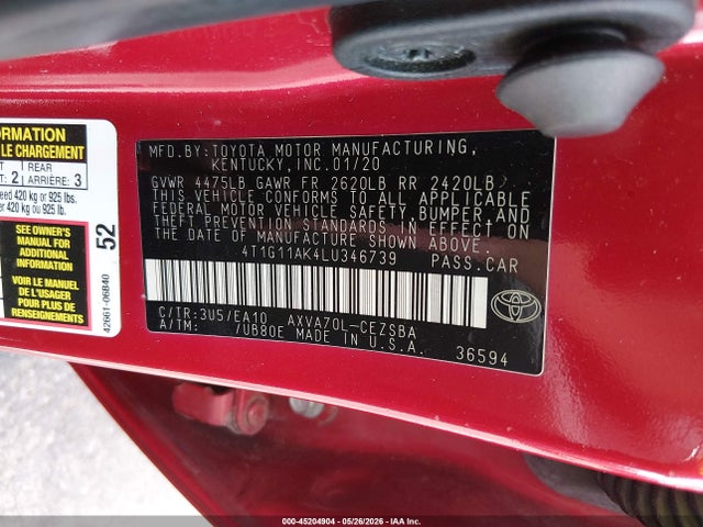 Toyota CAMRY SE 2020 4T1G11AK4LU346739 Image 9