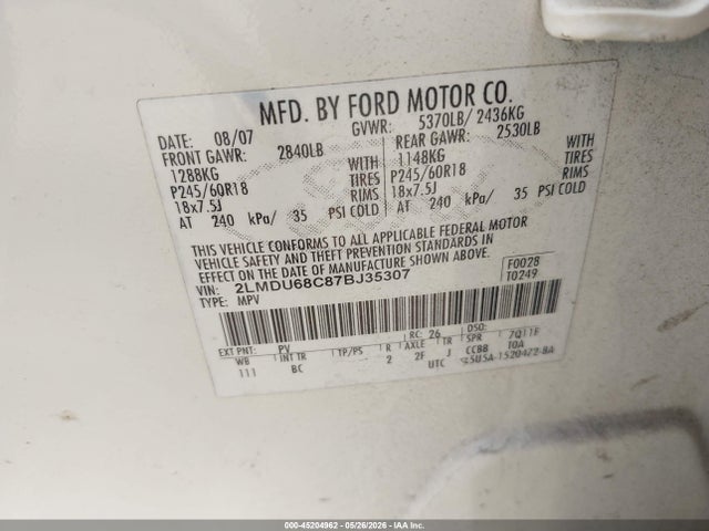 Aukcja sprzedaży 2007 Lincoln Mkx, vin: 2LMDU68C87BJ35307, numer aukcji: 45204962