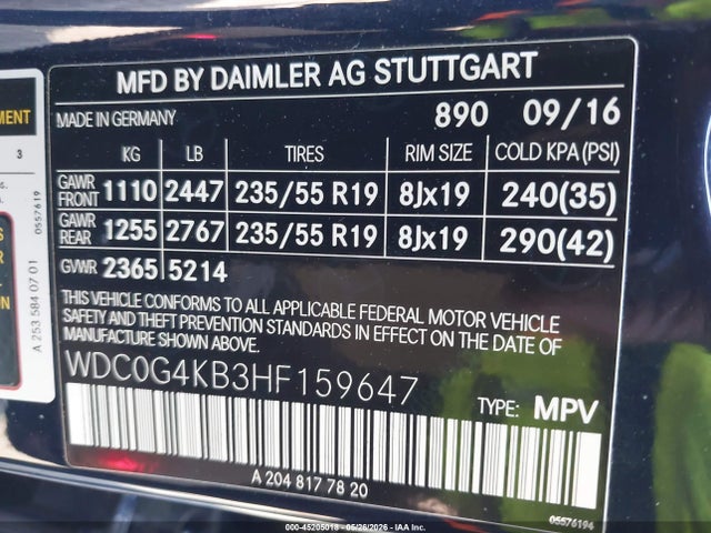 Aukcja sprzedaży 2017 Mercedes-benz Glc 300 4matic, vin: WDC0G4KB3HF159647, numer aukcji: 45205018