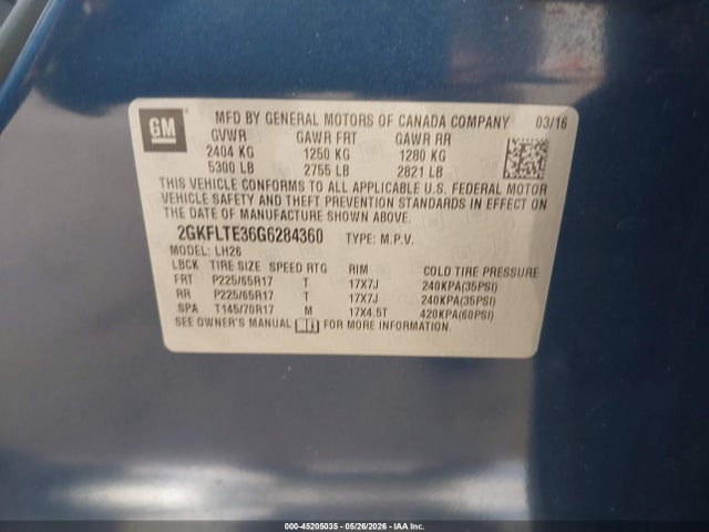 Продаж на аукціоні авто 2016 Gmc Terrain Sle-2, vin: 2GKFLTE36G6284360, номер лоту: 45205035