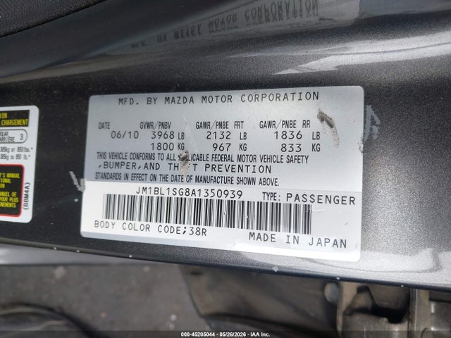 Aukcja sprzedaży 2010 Mazda Mazda3 I Touring, vin: JM1BL1SG8A1350939, numer aukcji: 45205044