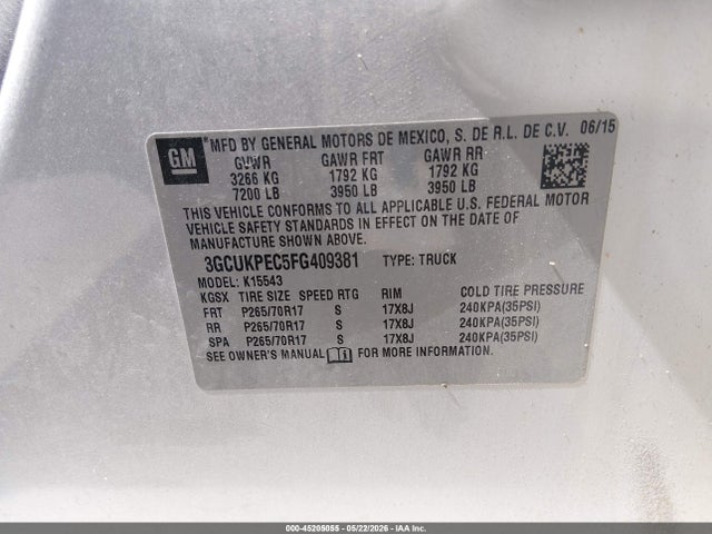 Chevrolet Silverado 1500 Wt 2015 3GCUKPEC5FG409381 Image 9
