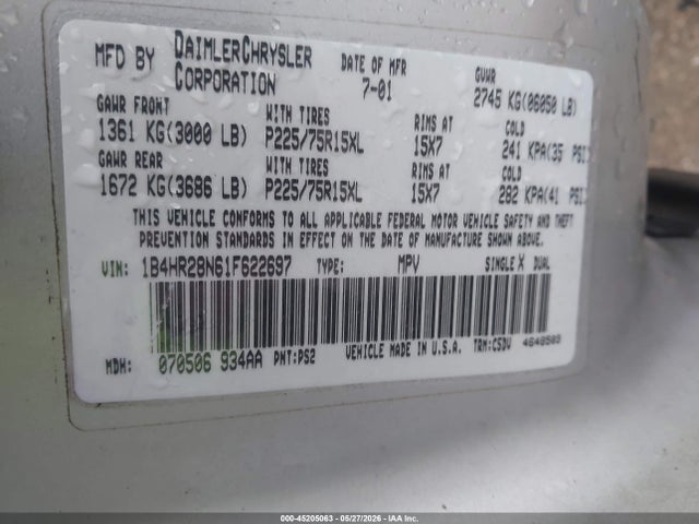Aukcja sprzedaży 2001 Dodge Durango, vin: 1B4HR28N61F622697, numer aukcji: 45205063