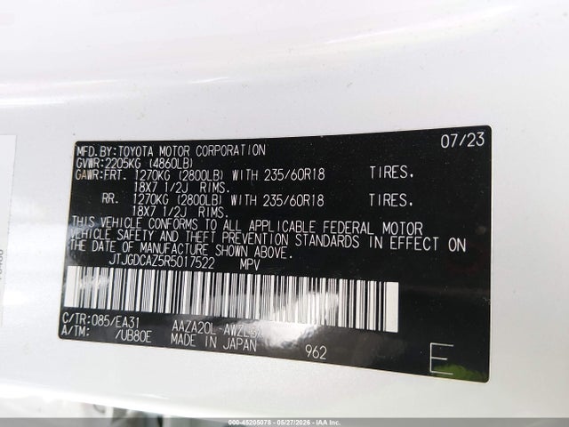 Aukcja sprzedaży 2024 Lexus Nx 250 Premium, vin: JTJGDCAZ5R5017522, numer aukcji: 45205078