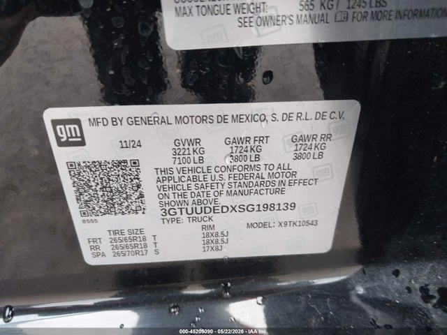 Продаж на аукціоні авто 2025 Gmc Sierra 1500, vin: 3GTUUDEDXSG198139, номер лоту: 45205090