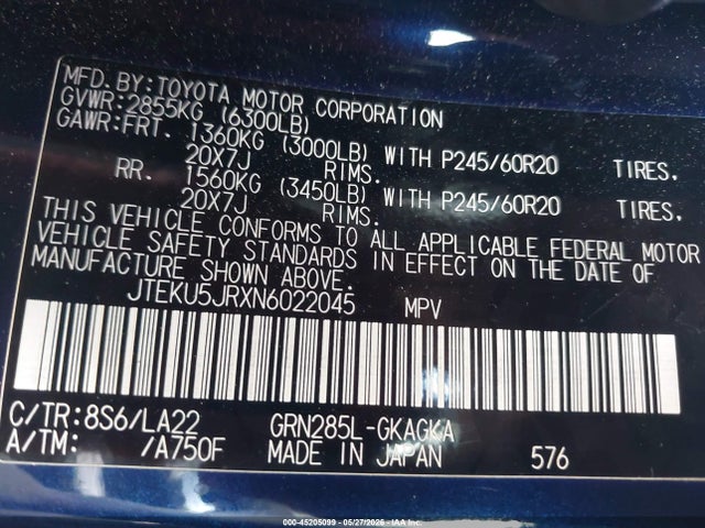 Продаж на аукціоні авто 2022 Toyota 4runner Limited, vin: JTEKU5JRXN6022045, номер лоту: 45205099