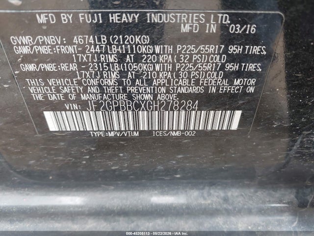 Aukcja sprzedaży 2016 Subaru Crosstrek Hybrid, vin: JF2GPBBCXGH278284, numer aukcji: 45205113