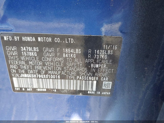 45205116 :رقم المزاد ، JHMGK5H79GX010016 vin ، 2016 Honda Fit Ex مزاد بيع