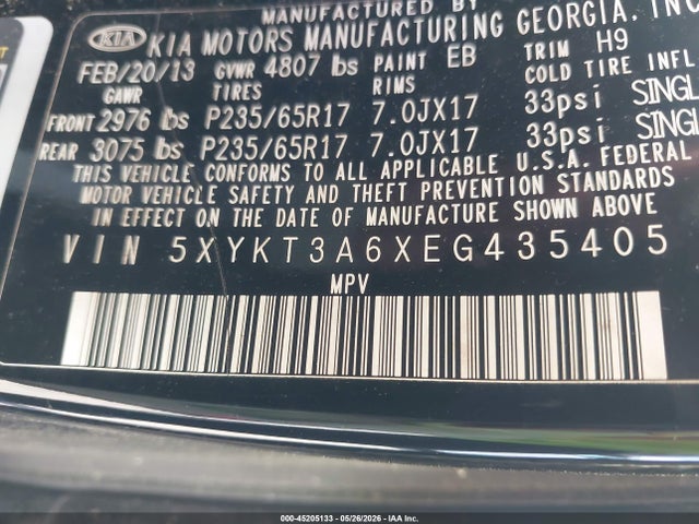 45205133 :رقم المزاد ، 5XYKT3A6XEG435405 vin ، 2014 Kia Sorento Lx مزاد بيع