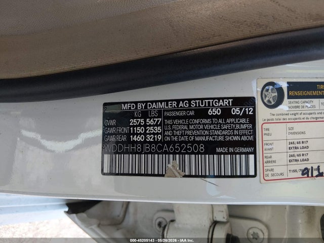 2012 Mercedes-benz E 350 4matic მანქანა იყიდება აუქციონზე, vin: WDDHH8JB8CA652508, აუქციონის ნომერი: 45205143