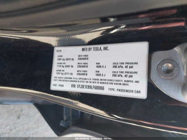Tesla Model 3 Long Range Dual Motor All-wheel Drive 2020 5YJ3E1EB9LF600066 Image 9