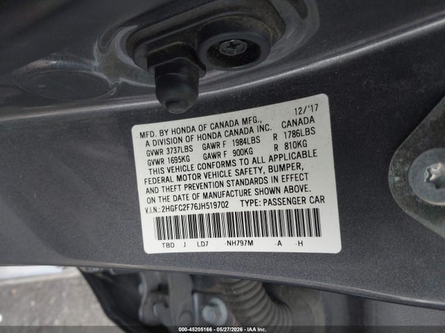 2HGFC2F76JH519702 Honda CIVIC EX