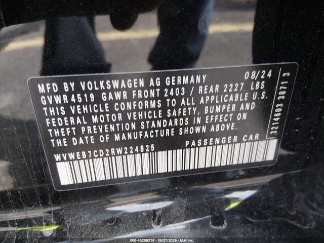 45205218 :رقم المزاد ، WVWEB7CD2RW224825 vin ، 2024 Volkswagen Golf R 2.0t مزاد بيع