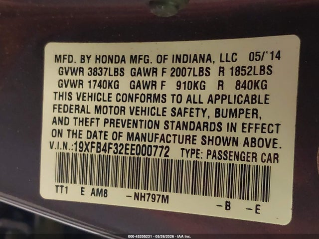 Honda CIVIC HYBRID 2014 19XFB4F32EE000772 Image 9
