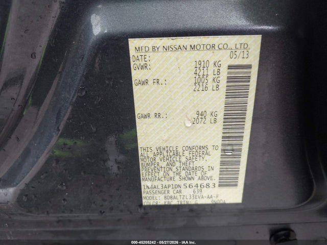 Продажа на аукционе авто 2013 Nissan Altima 2.5 Sv, vin: 1N4AL3AP1DN564683, номер лота: 45205242