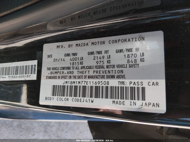 45205247 :رقم المزاد ، JM1BM1M77E1169508 vin ، 2014 Mazda Mazda3 I Grand Touring مزاد بيع