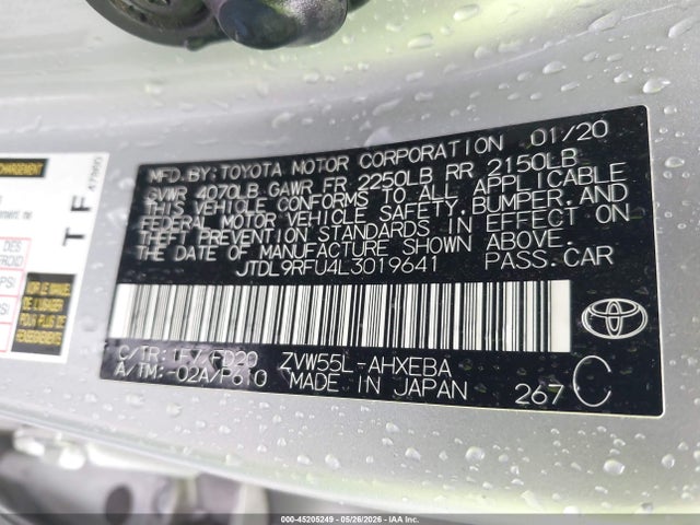 Продажа на аукционе авто 2020 Toyota Prius Le Awd-e, vin: JTDL9RFU4L3019641, номер лота: 45205249