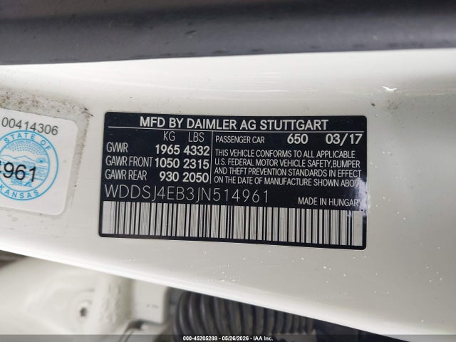 2018 Mercedes-benz Cla 250 მანქანა იყიდება აუქციონზე, vin: WDDSJ4EB3JN514961, აუქციონის ნომერი: 45205288
