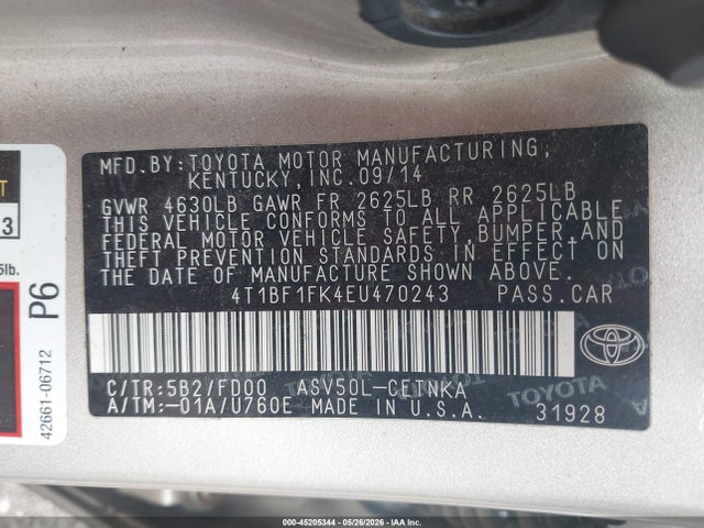 Aukcja sprzedaży 2014 Toyota Camry Le, vin: 4T1BF1FK4EU470243, numer aukcji: 45205344