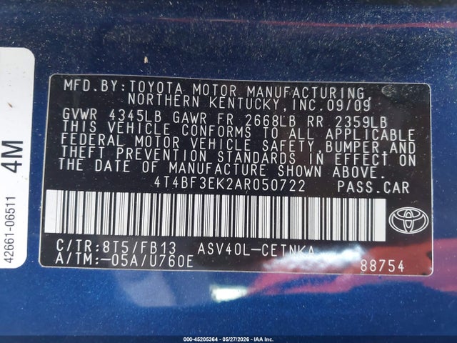 Aukcja sprzedaży 2010 Toyota Camry Le, vin: 4T4BF3EK2AR050722, numer aukcji: 45205364