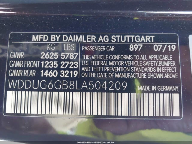 Продажа на аукционе авто 2020 Mercedes-benz S 450, vin: WDDUG6GB8LA504209, номер лота: 45205385