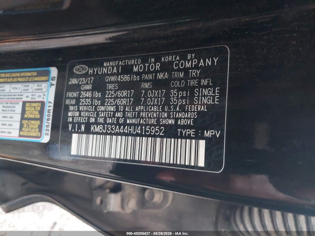 Продаж на аукціоні авто 2017 Hyundai Tucson Se Plus, vin: KM8J33A44HU415952, номер лоту: 45205427
