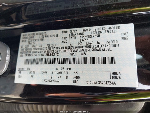 Ford ESCAPE SEL 2022 1FMCU9H91NUB34312 Image 9