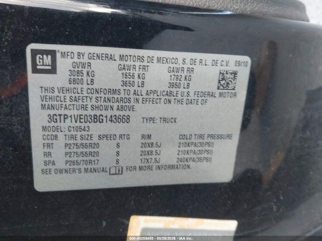 Auction sale of the 2011 Gmc Sierra 1500 Sle, vin: 3GTP1VE03BG143668, lot number: 45205455