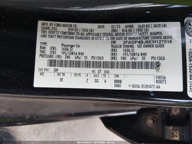45205476 :رقم المزاد ، 3FADP4BJ8EM127518 vin ، 2014 Ford Fiesta Se مزاد بيع