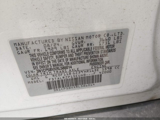 Aukcja sprzedaży 2024 Nissan Kicks S Xtronic Cvt, vin: 3N1CP5BVXRL586014, numer aukcji: 45205478