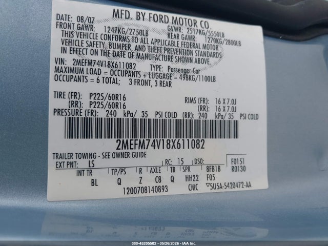 Aukcja sprzedaży 2008 Mercury Grand Marquis Gs, vin: 2MEFM74V18X611082, numer aukcji: 45205502
